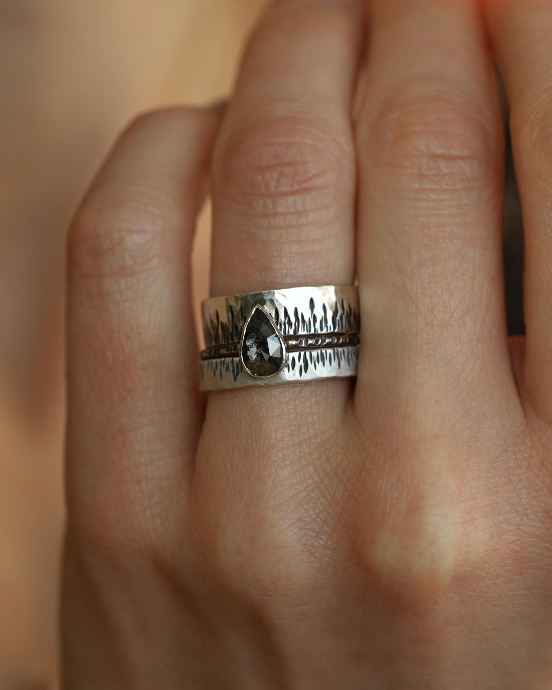 Textured Wide Flame Band Ring