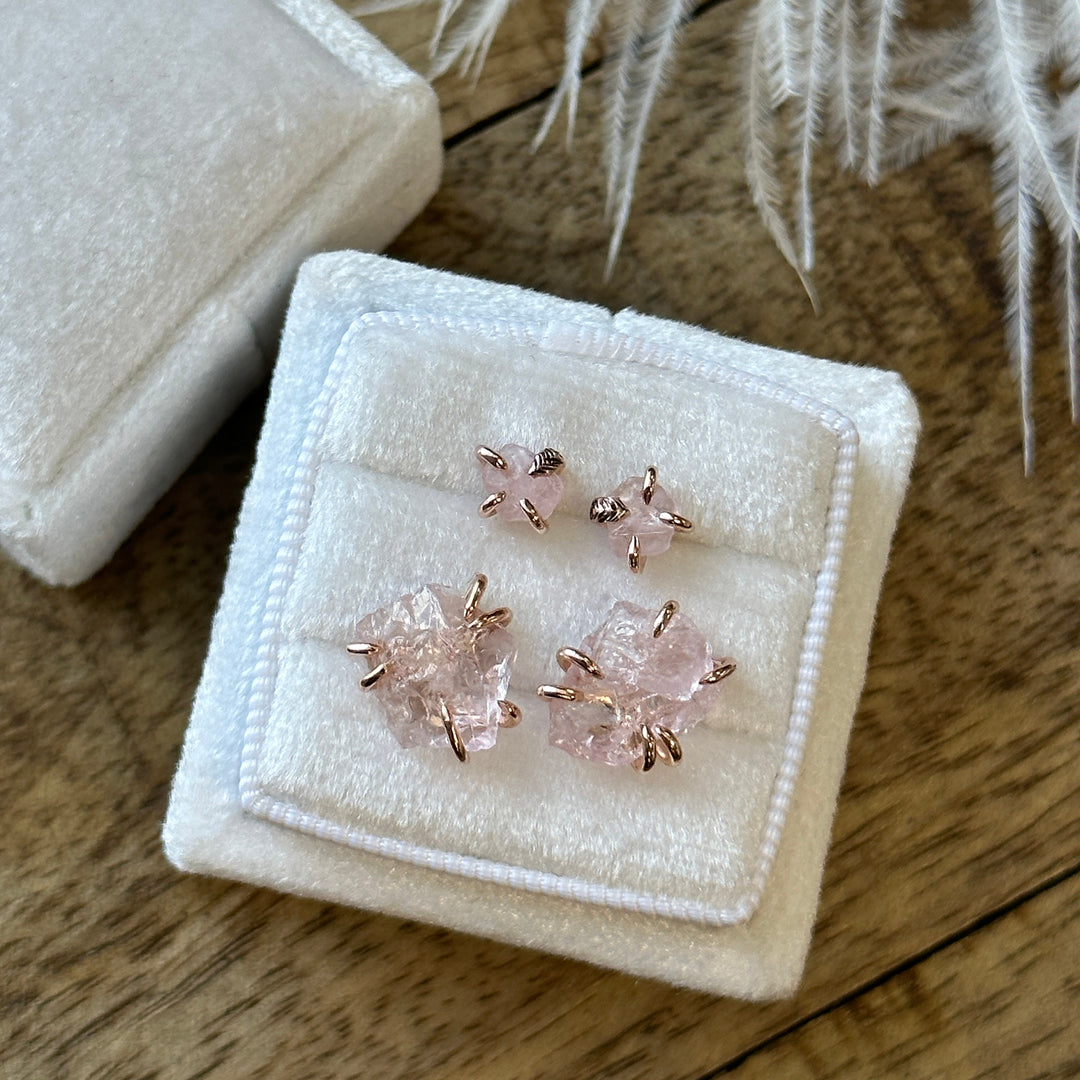 Raw Pink Morganite Stud Earrings