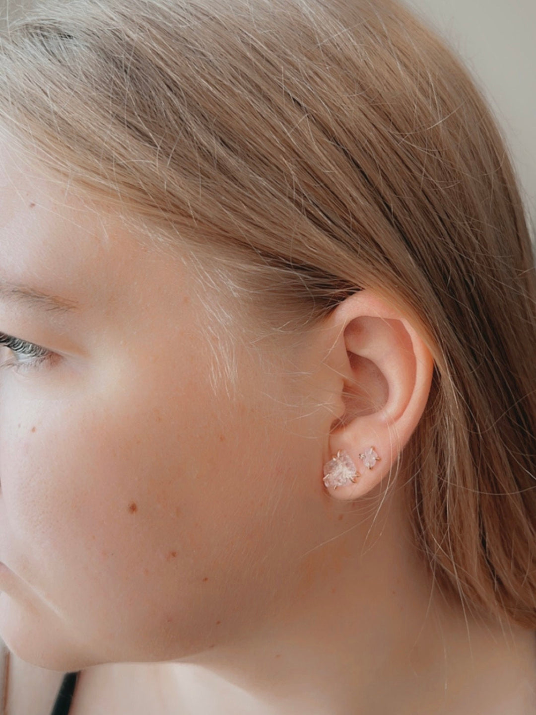 Raw Pink Morganite Stud Earrings