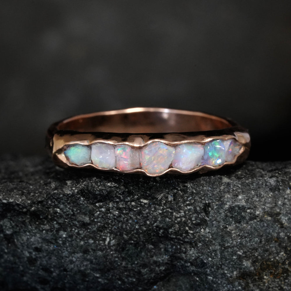 Raw Opal Wedding Ring Set