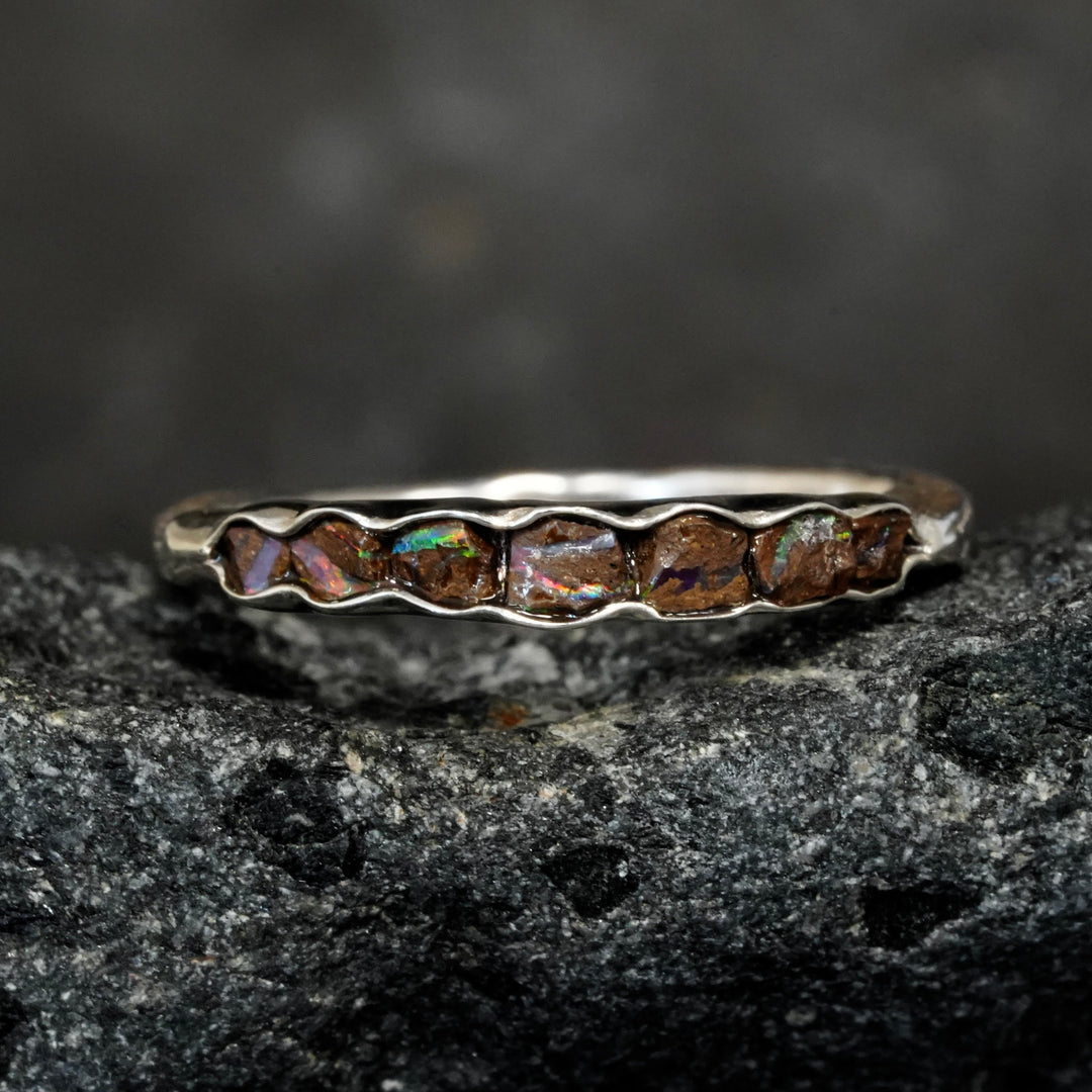 Raw Australian Boulder Opal Band Ring