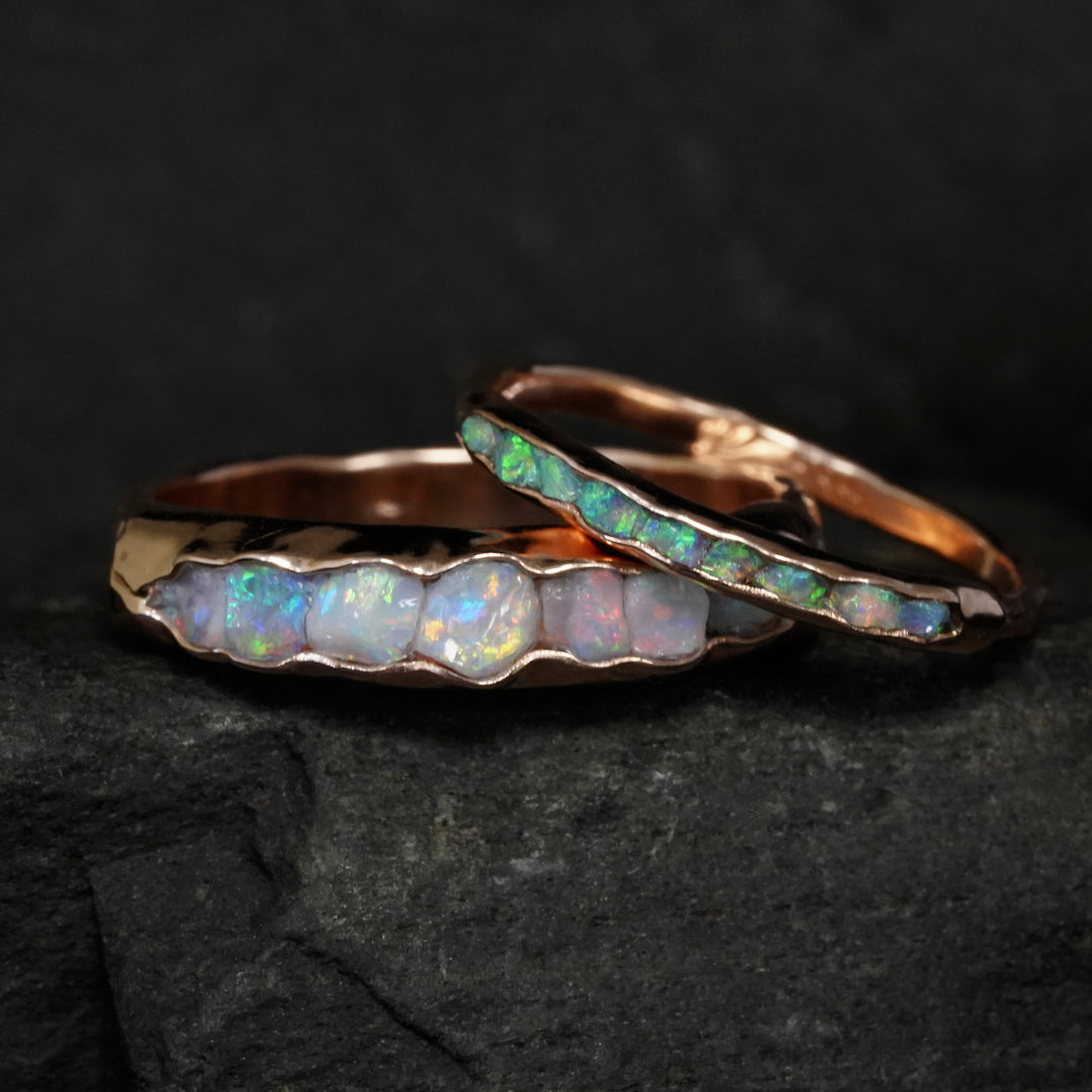 Raw Opal Wedding Ring Set