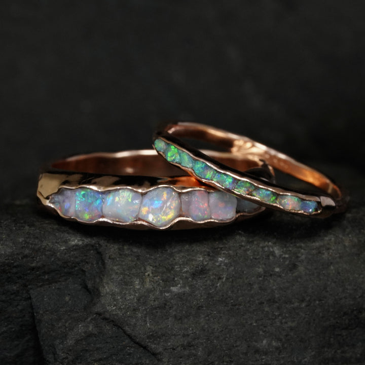 Raw Opal Wedding Ring Set