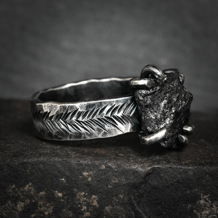 Wide Raw Black Diamond Ring