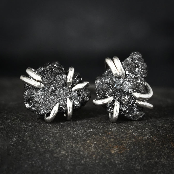 RTS 925 Silver Raw Black Diamond Studs