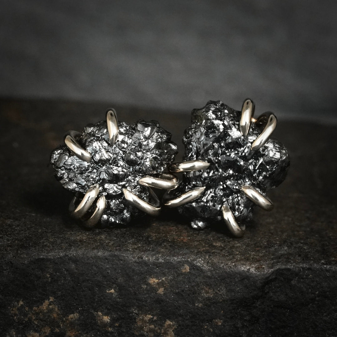 Custom Raw Black Diamond Stud Earrings.