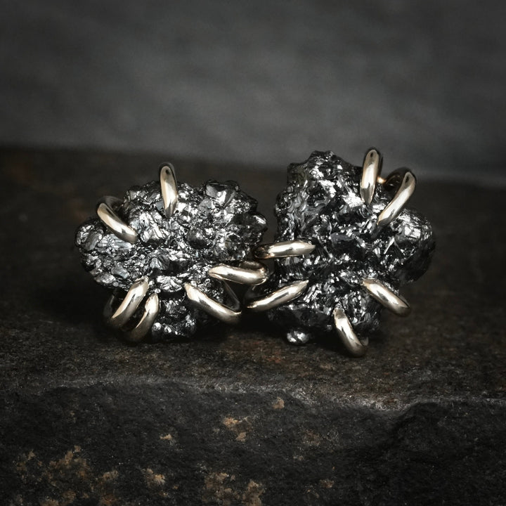 Custom Raw Black Diamond Stud Earrings.
