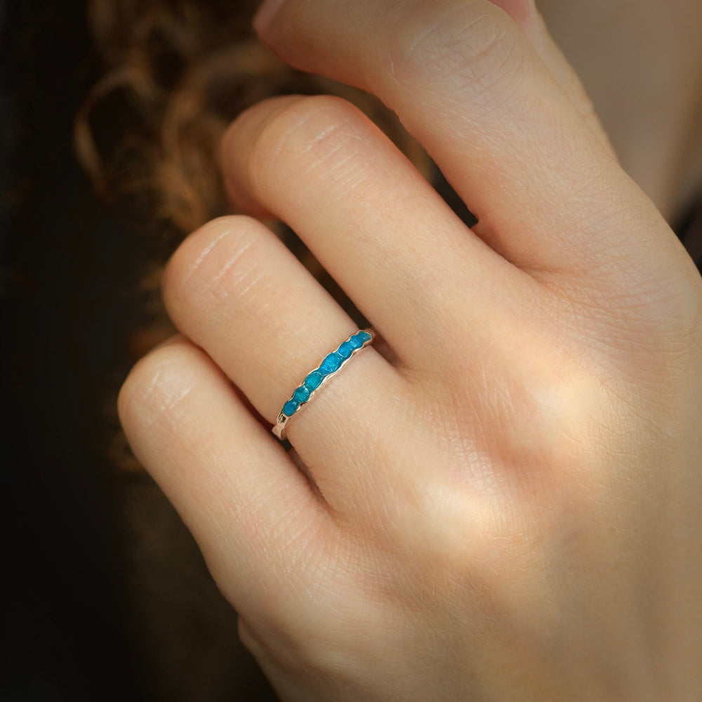 Raw Dark Blue Apatite Ring