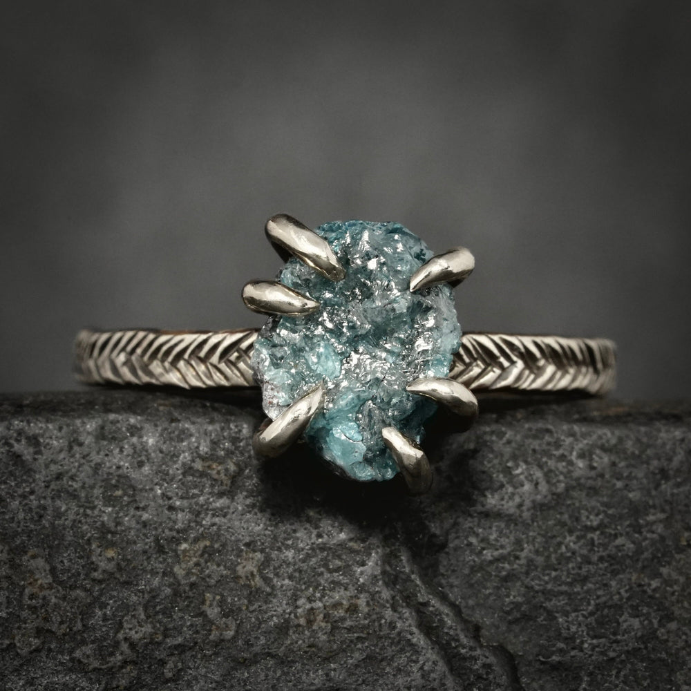 Rustic Raw Blue Diamond Ring