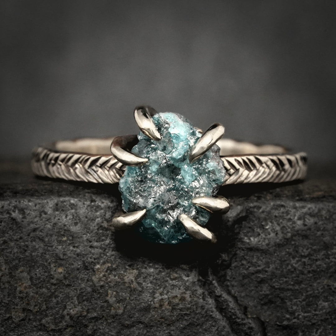 Rustic Raw Blue Diamond Ring