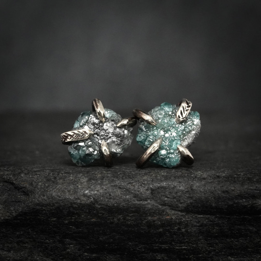 Raw Blue Diamond Stud Earrings