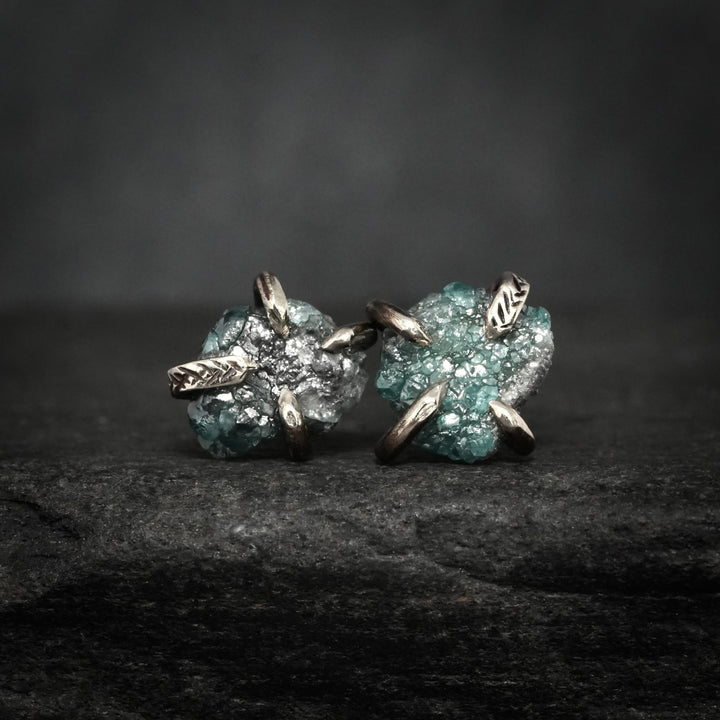 Raw Blue Diamond Stud Earrings