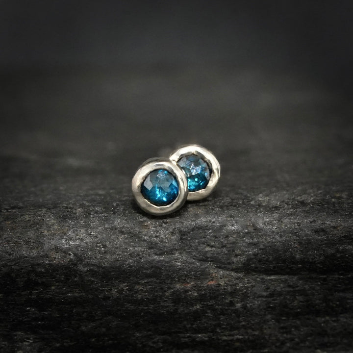 Rose Cut Round Blue Diamond Studs