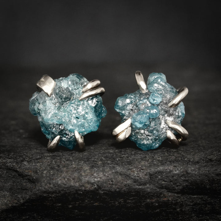 Raw Blue Diamond Stud Earrings