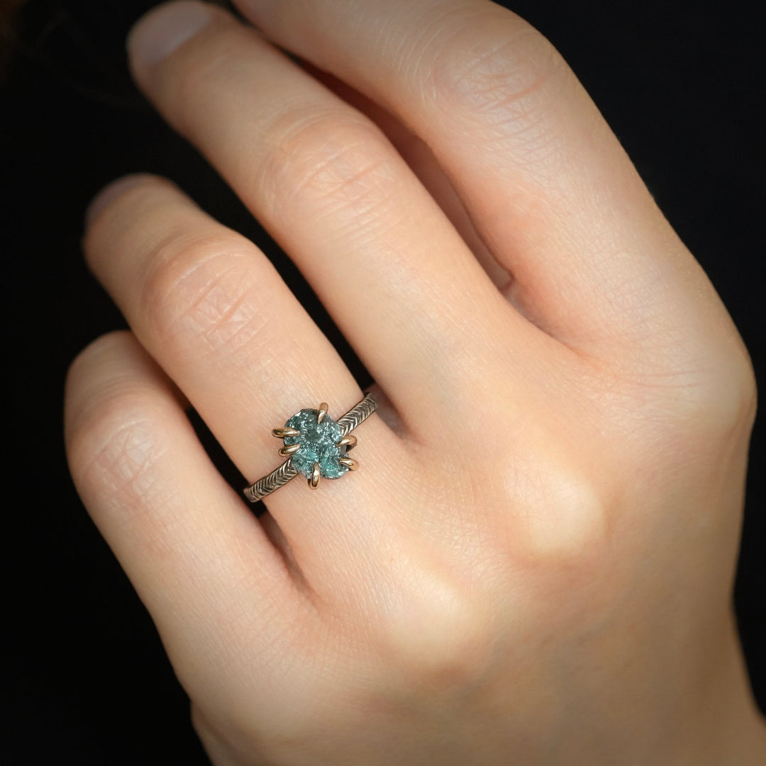 Rustic Raw Blue Diamond Ring