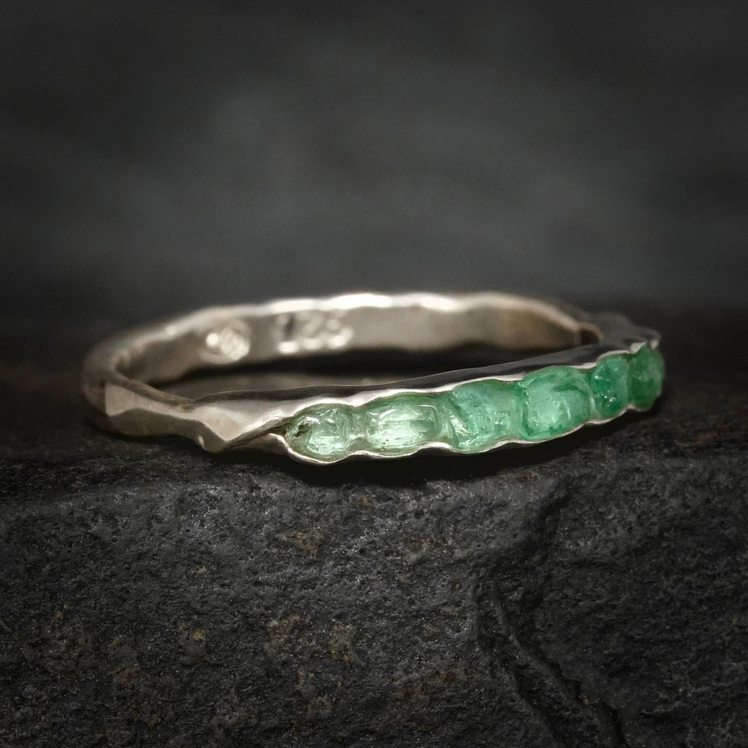 Raw Emerald Ring: RTS Solid Silver or Gold Raw Uncut Natural Raw Rough Uncut Light Green Emerald Stackable Band Rings in US size 5.5-9.5