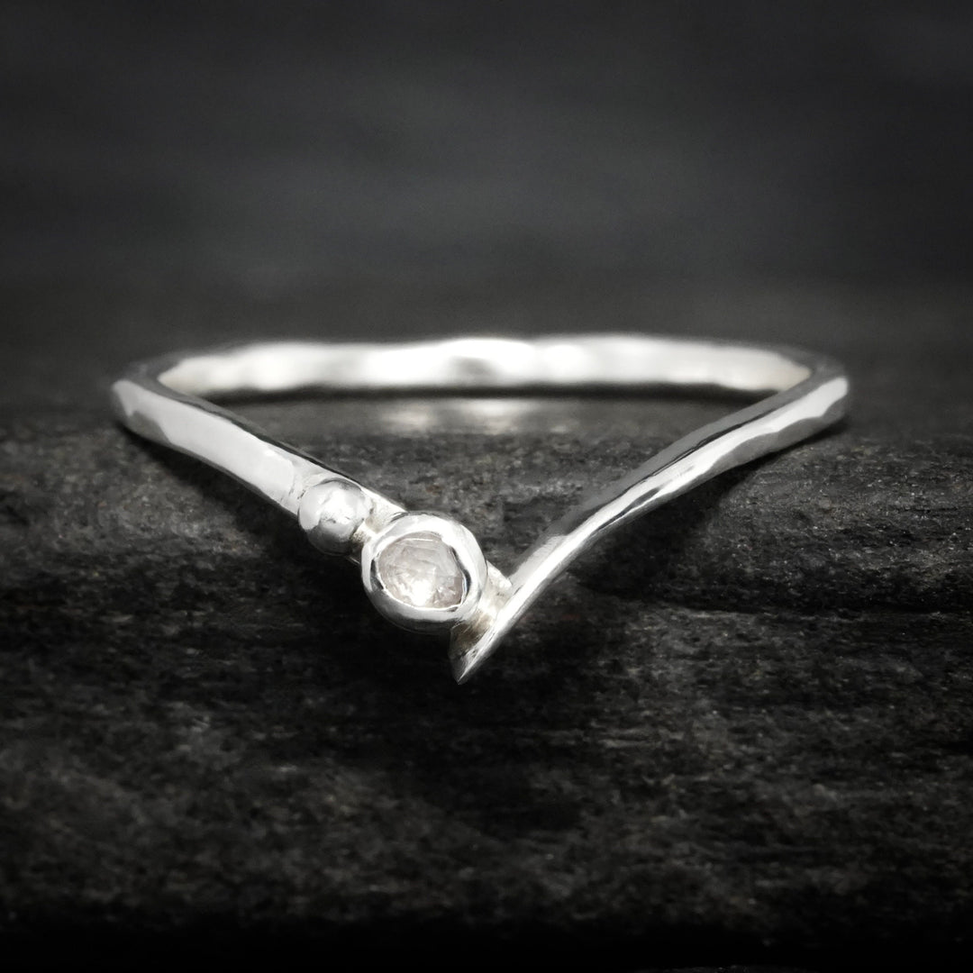 Milky White Diamond Chevron Ring