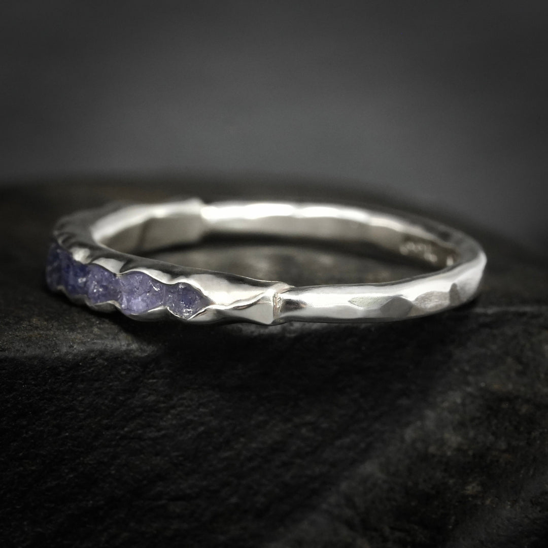 Raw Tanzanite Band: RTS Solid Sterling Silver Bezel Set Raw Uncut Natural Tanzanite Band Ring in US size 5-6.25