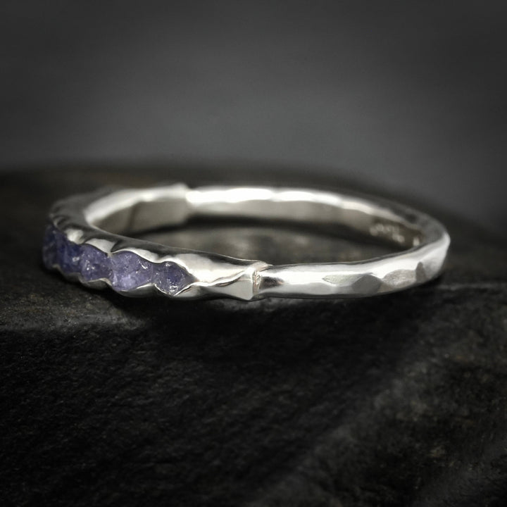 Raw Tanzanite Band: RTS Solid Sterling Silver Bezel Set Raw Uncut Natural Tanzanite Band Ring in US size 5-6.25
