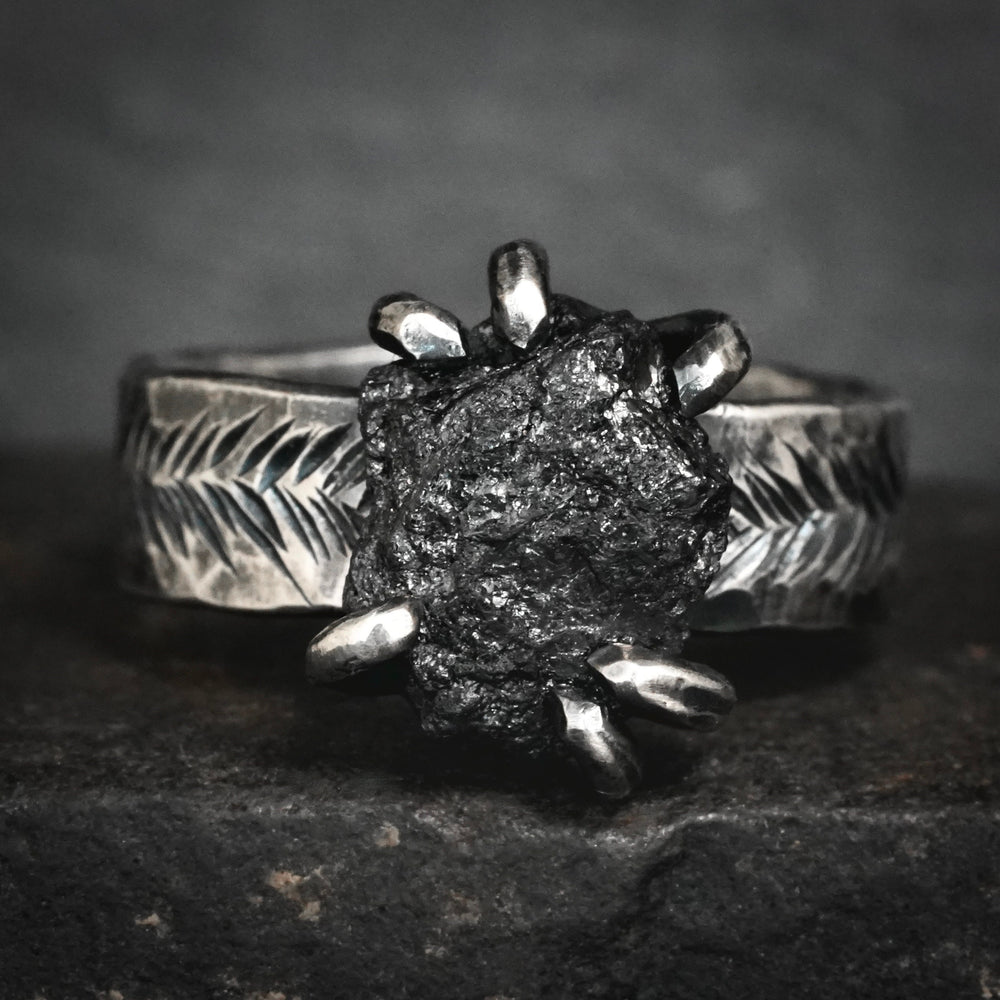 Wide Raw Black Diamond Ring