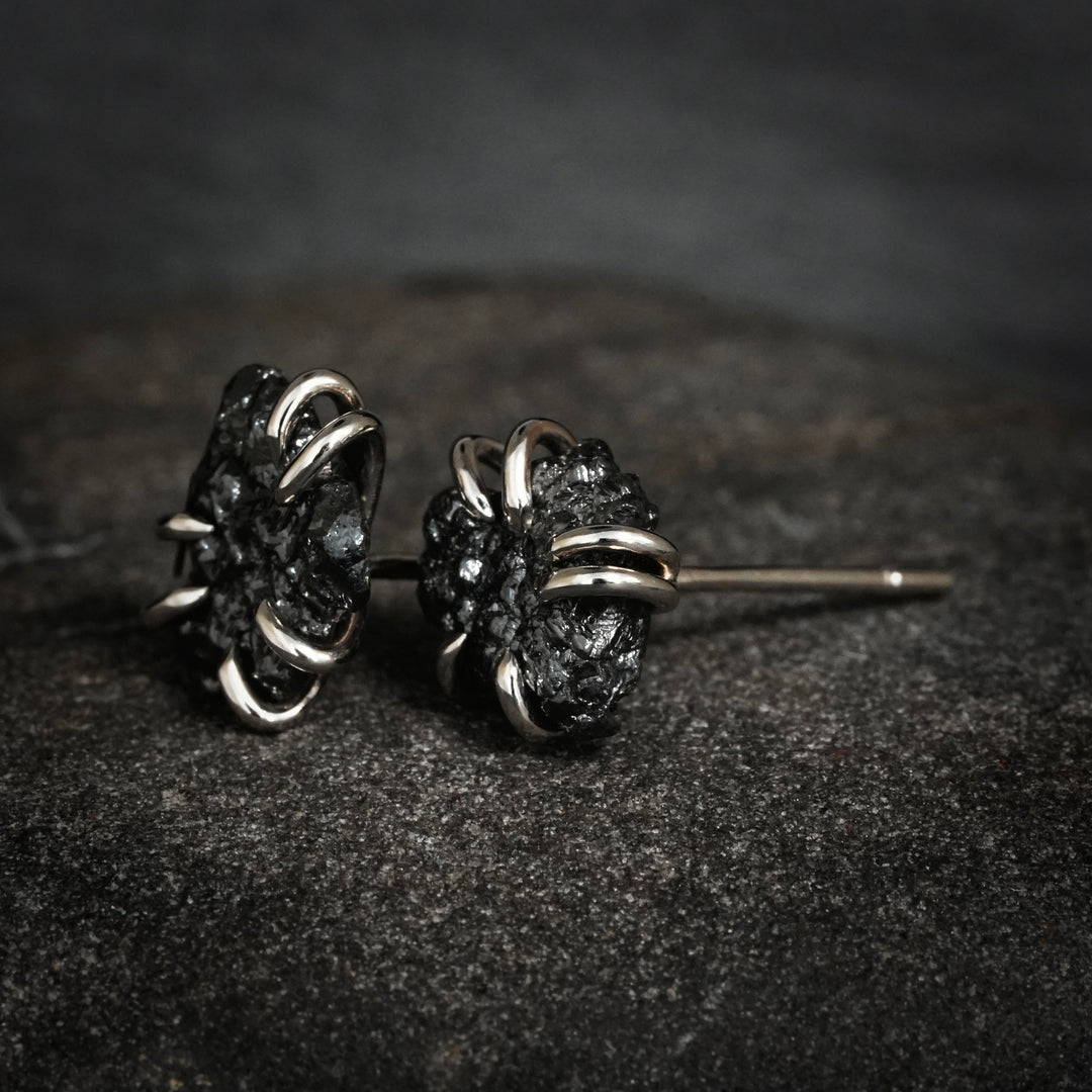 RTS 925 Silver Raw Black Diamond Studs