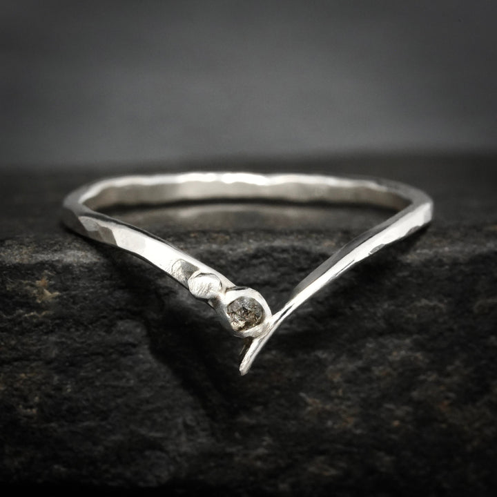 Salt and Pepper Diamond Chevron Ring