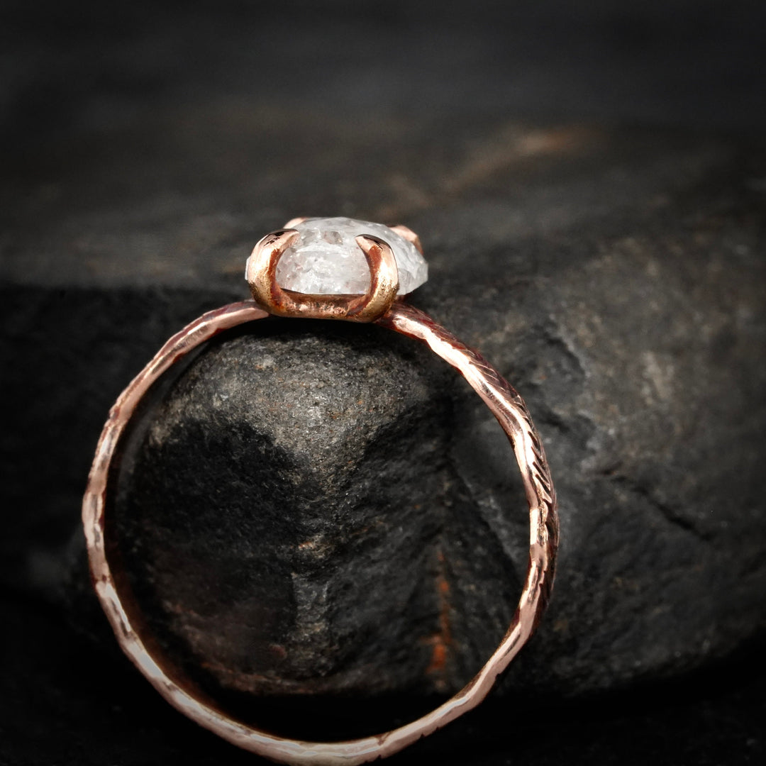 Hexagon Diamond Ring: RTS Solid 14k Rose Gold Natural 4 Prong Set Hexagon Shape White Salt and Pepper Diamond Ring in US size 5.25