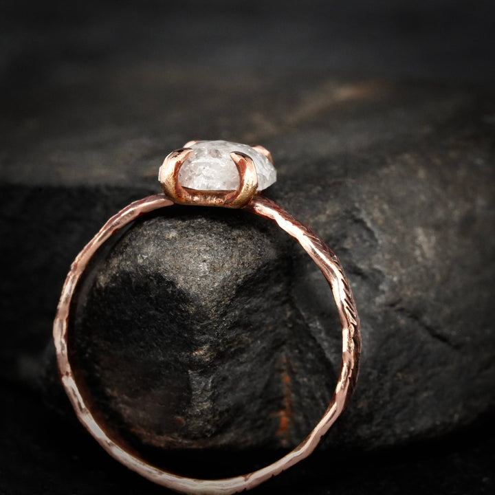 Hexagon Diamond Ring: RTS Solid 14k Rose Gold Natural 4 Prong Set Hexagon Shape White Salt and Pepper Diamond Ring in US size 5.25