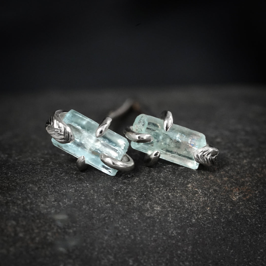 Raw Aquamarine Crystal Studs