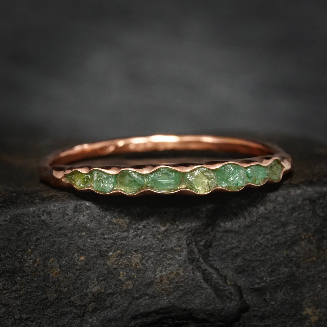 Raw Emerald Ring: RTS Solid Silver or Gold Raw Uncut Natural Raw Rough Uncut Light Green Emerald Stackable Band Rings in US size 5.5-9.5