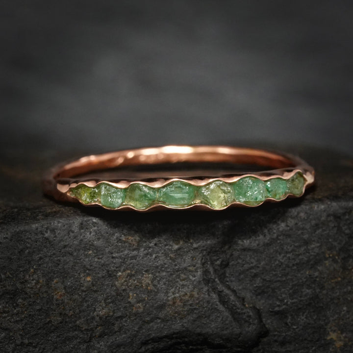 Raw Emerald Ring: RTS Solid Silver or Gold Raw Uncut Natural Raw Rough Uncut Light Green Emerald Stackable Band Rings in US size 5.5-9.5