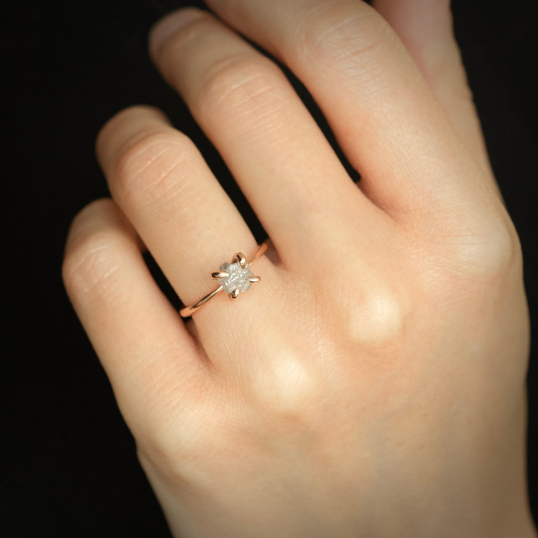 1 Carat Raw White Diamond Engagement Ring