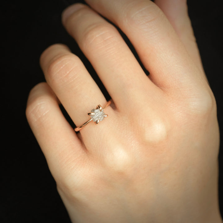 1 Carat Raw White Diamond Engagement Ring