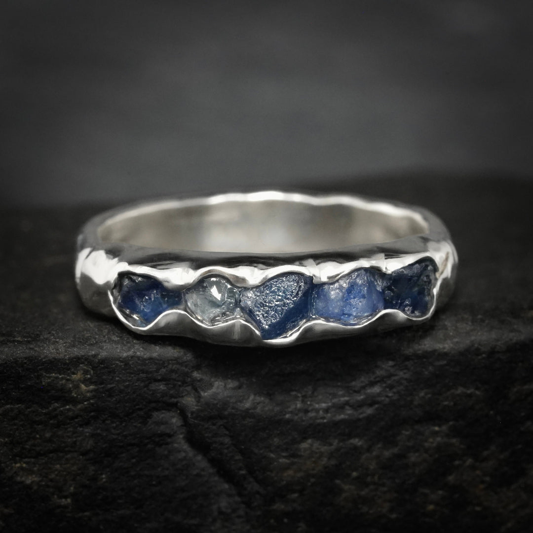 Bulky Raw Blue Sapphire Band Ring