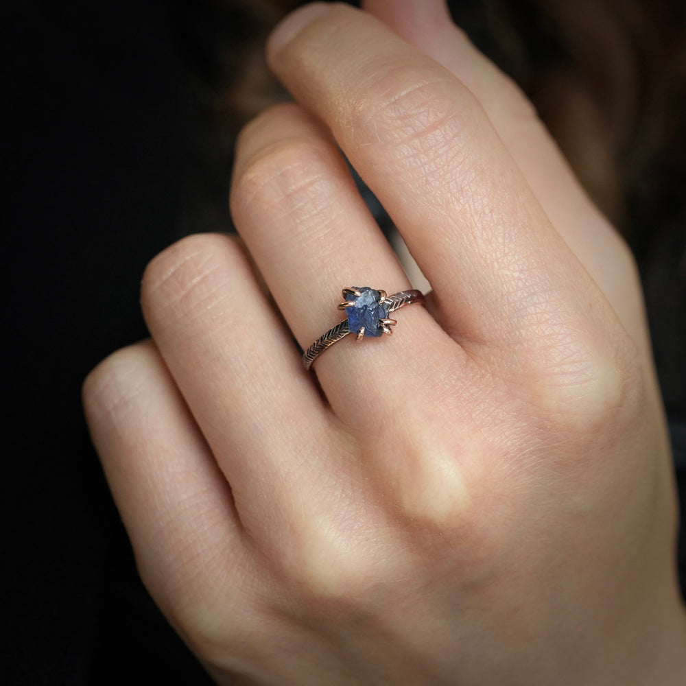 Rose Gold Raw Blue Sapphire Ring