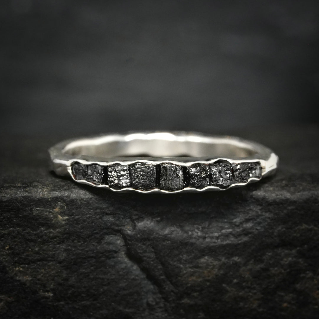 Raw Black Diamond Wedding Band