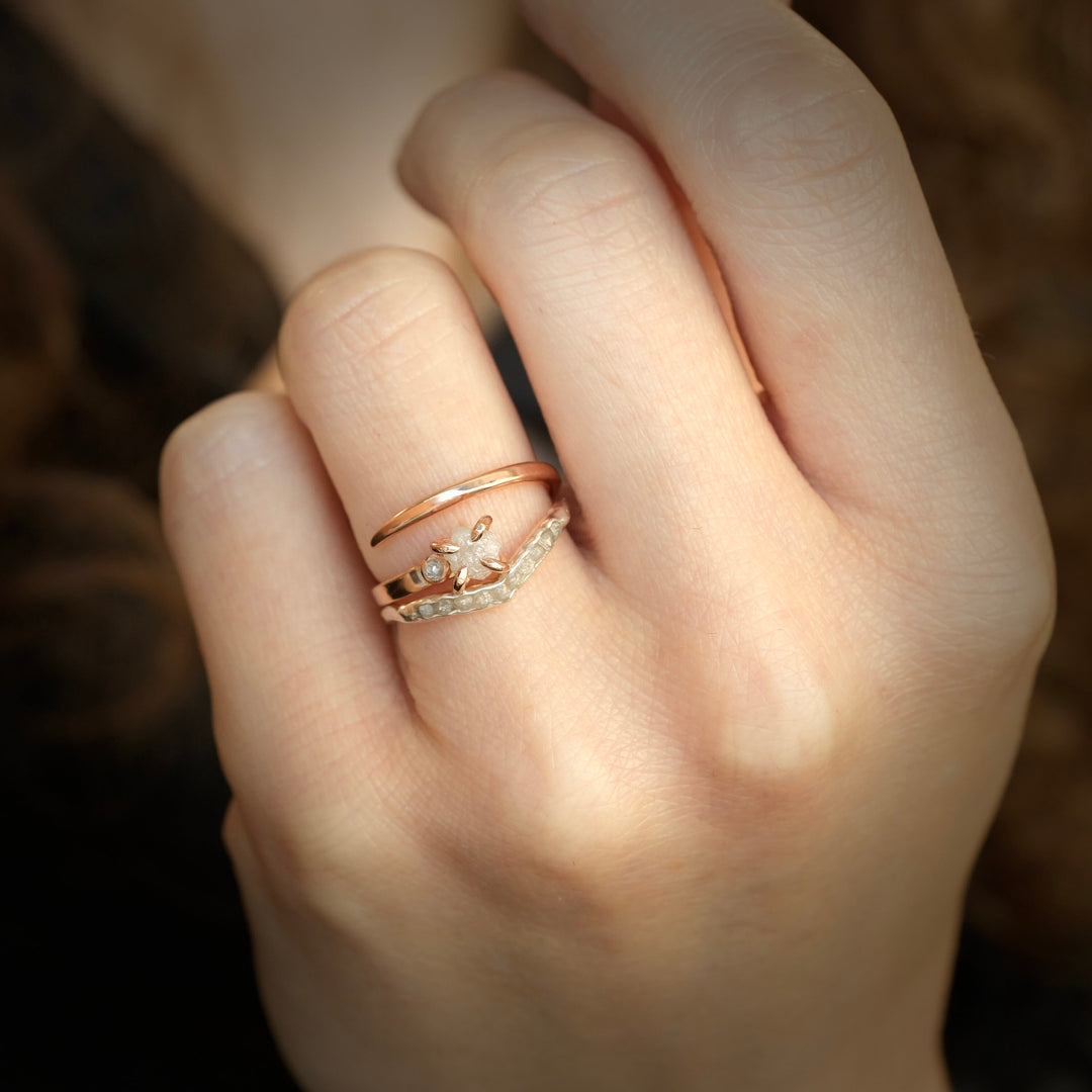 Adjustable Raw White Diamond Horseshoe Nail Ring