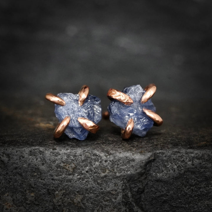 RTS 14k Rose Gold Raw Natural Blue Sapphire Studs