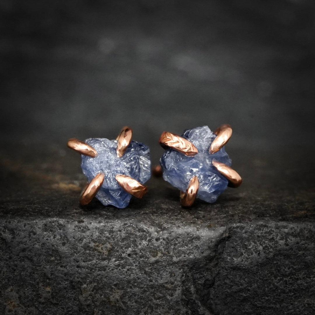 Raw Natural Blue Sapphire Studs