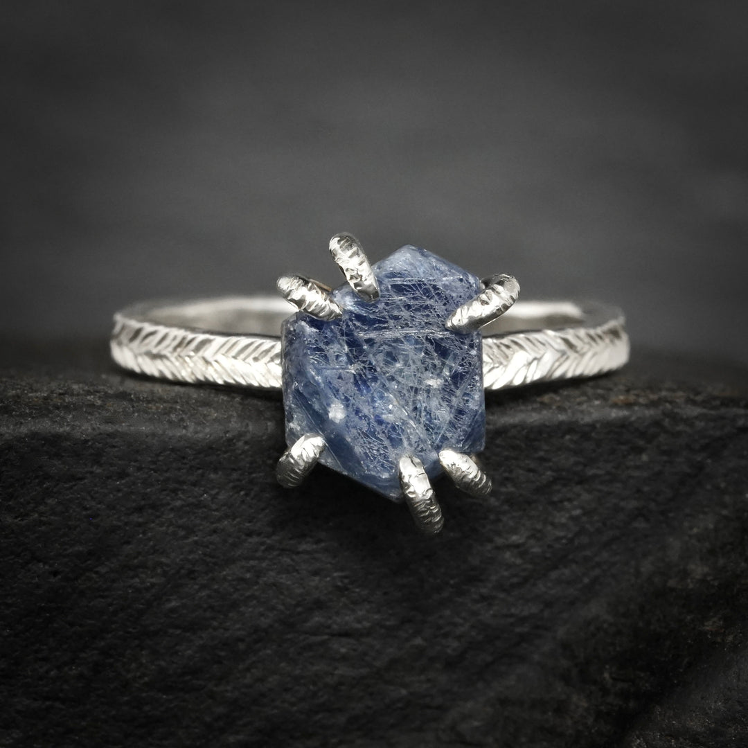 Raw Blue Hexagon Sapphire Ring