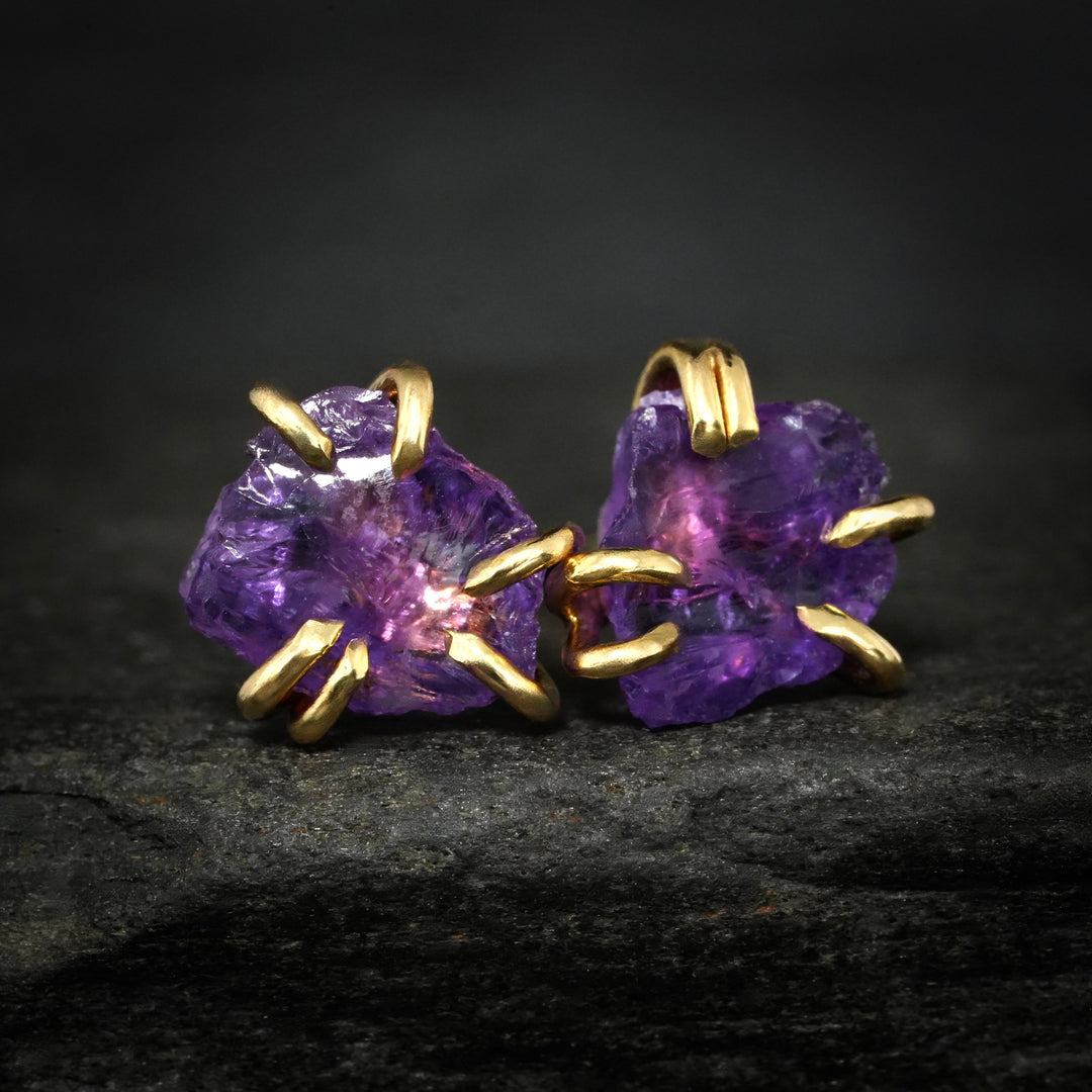 Raw Amethyst Studs