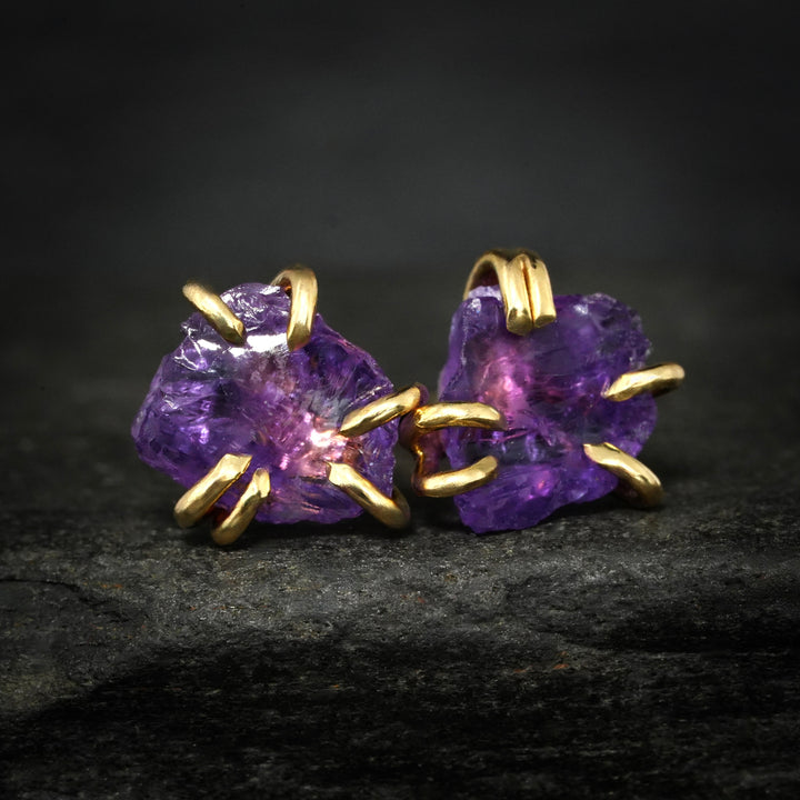 Raw Amethyst Studs