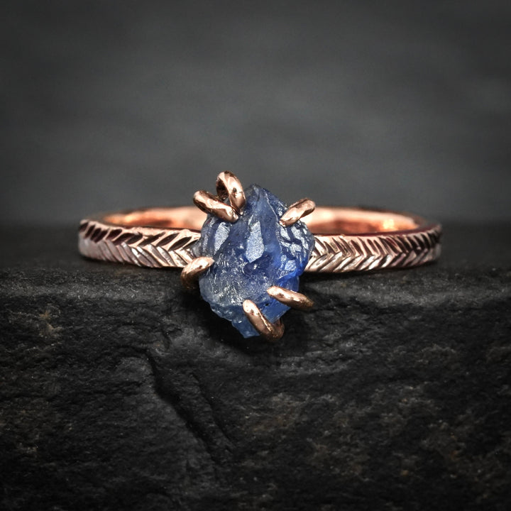 Rose Gold Raw Blue Sapphire Ring