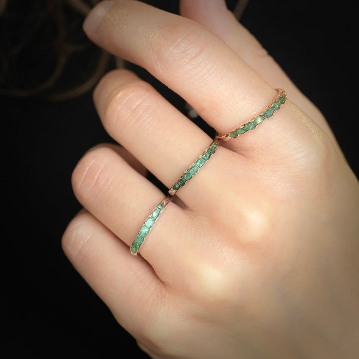 Raw Emerald Ring: RTS Solid Silver or Gold Raw Uncut Natural Raw Rough Uncut Light Green Emerald Stackable Band Rings in US size 5.5-9.5