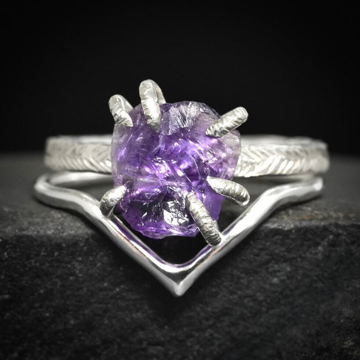 Amethyst and Wave Ring Set