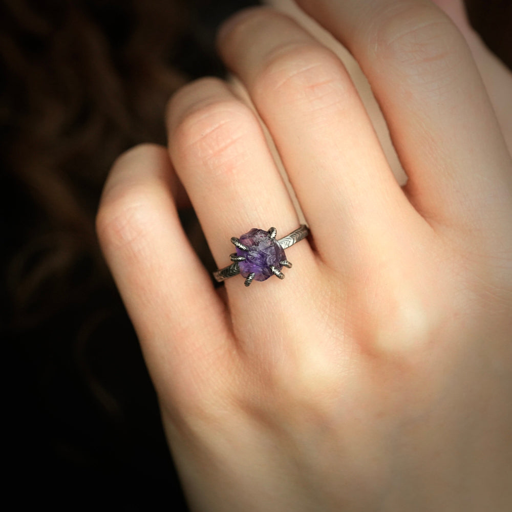 Amethyst and Wave Ring Set