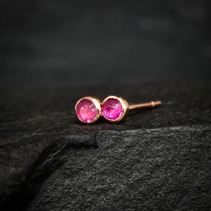 RTS 14k Rose Gold Tiny Ruby Stud Earrings