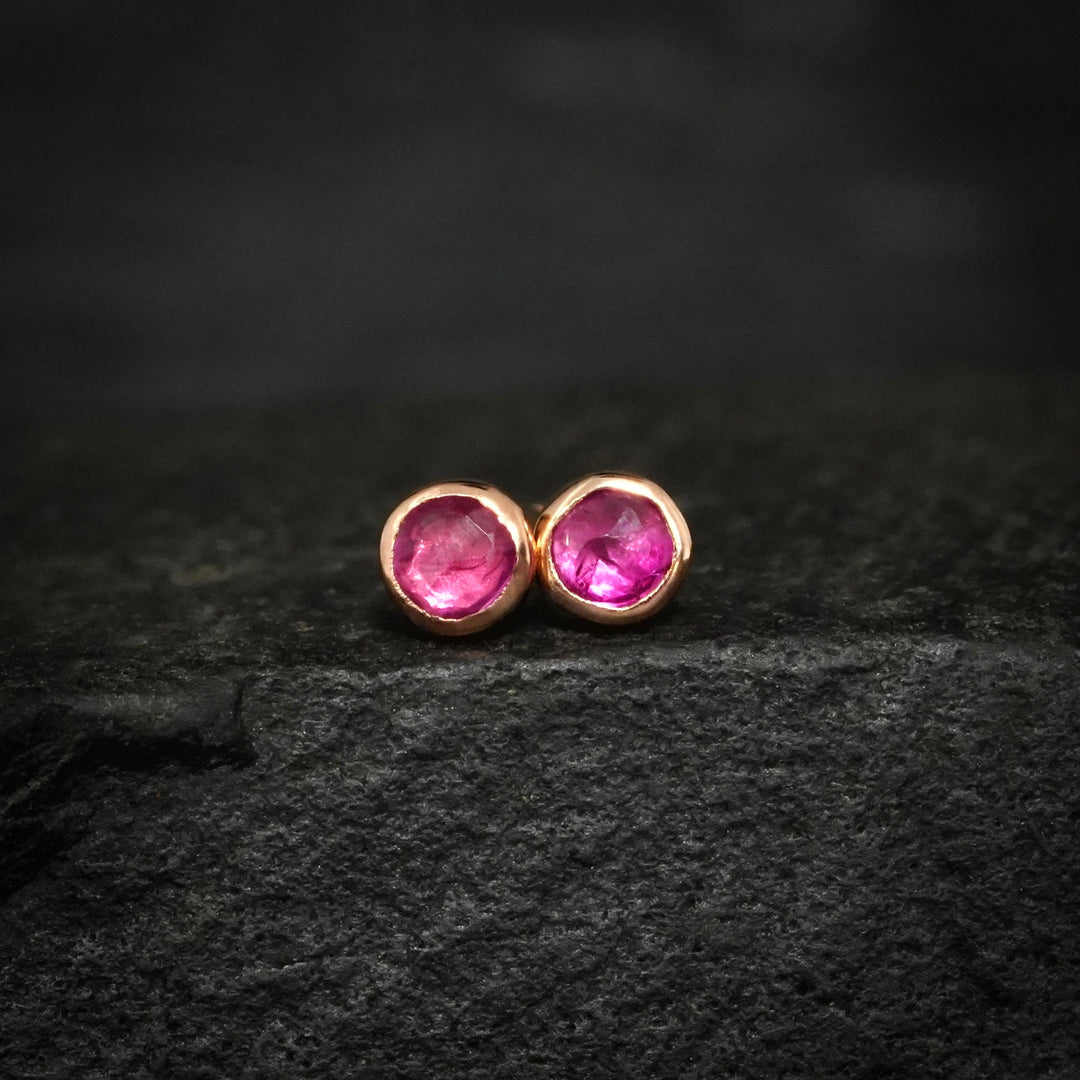 RTS 14k Rose Gold Tiny Ruby Stud Earrings