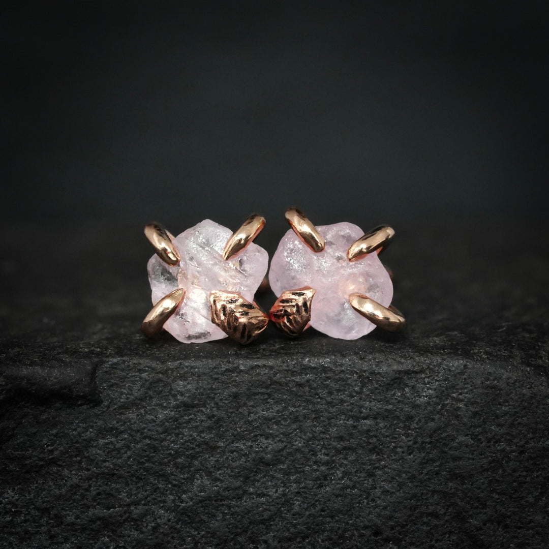 Raw Light Pink Sapphire Stud Earrings