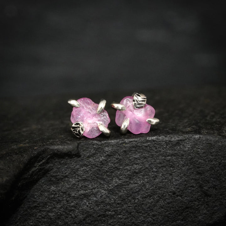 RTS 925 Silver Bright Pink Sapphire Earrings